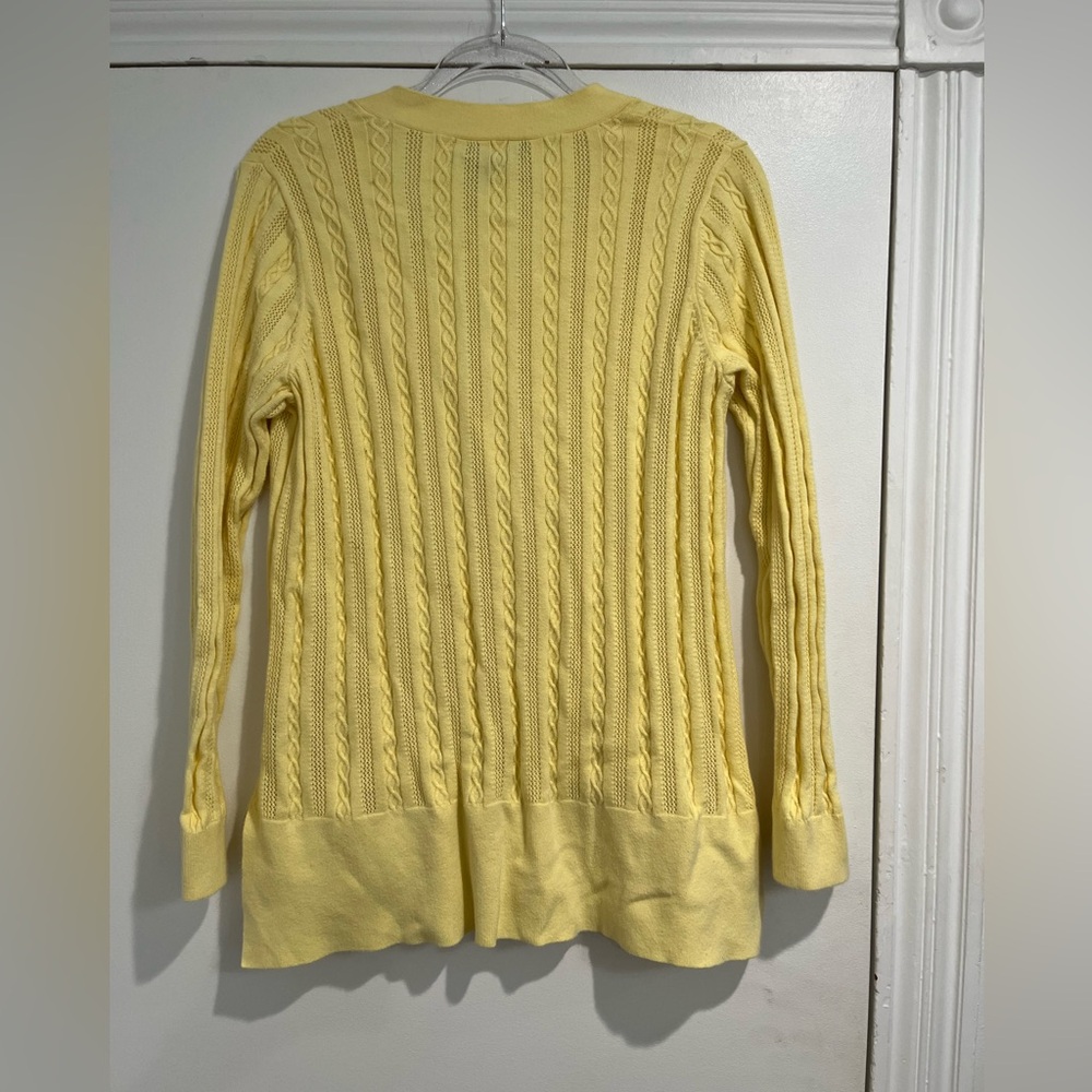 LL Bean Yellow‎ Cotton Cable Knit Cardigan Sweater Sz. L - Picture 3 of 8